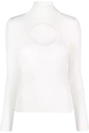 Courrèges Truien, Dames, Wit, M, Polyester, Witte Trui met Uitgesneden Halslijn