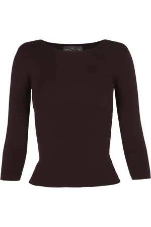 Cortana Tops, Dames, Bruin, L, Katoen, Zijdenmix Top met Lange Mouwen
