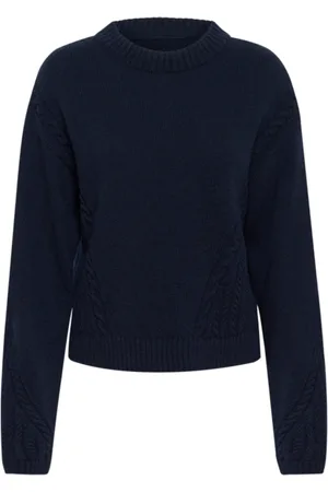 Part Two Truien, Dames, Blauw, XL, Navy Gebreide Trui met Lange Mouwen