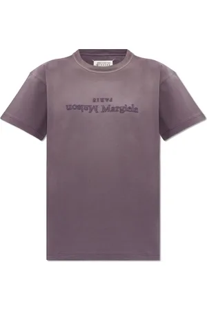 Maison Margiela Tops, Dames, Paars, L, Katoen, Reverse Logo T-shirt
