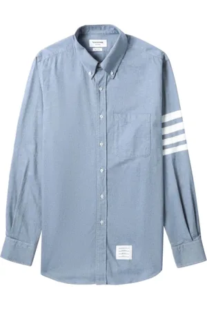 Thom Browne Overhemden, Heren, Blauw, L, Katoen, Lichtblauw Gestreept Overhemd
