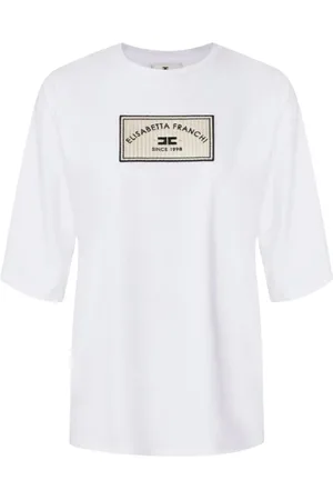 Elisabetta Franchi Tops, Dames, Wit, M, Katoen, T-shirt van katoen met logo-print