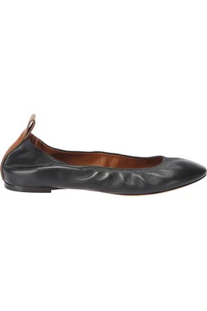Lanvin Schoenen, Dames, Zwart, 37 EU, Leer, Ballerina`s met ronde neus en logo