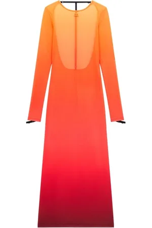 Courrèges Kleedjes, Dames, Oranje, M, Maxi-jurk met zonsondergangsverloop