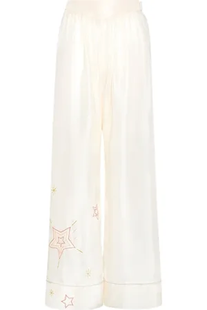 FORTE FORTE Broeken, Dames, Wit, L, Star Vibes Zijden Wijde Broek