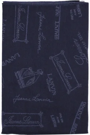 Lanvin Accessoires, Dames, Blauw, ONE Size, Wol, Logo Sjaal met Franjes