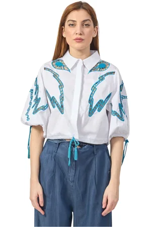 Silvian Heach Blouses & Shirts, Dames, Wit, S, Katoen, Cropped Shirt met Franjes