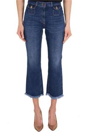 Elisabetta Franchi Jeans, Dames, Blauw, W31, Katoen, Cropped Flare Jeans met gerafelde zoom
