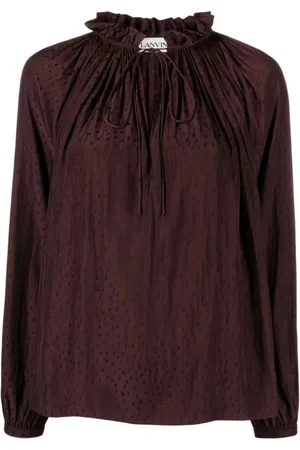 Lanvin Blouses & Shirts, Dames, Bruin, M, Polyester, Flare Blouse met Lange Mouwen