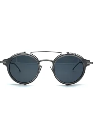 Thom Browne Accessoires, Heren, Grijs, S, Ronde Zonnebril