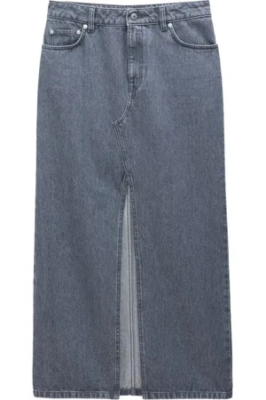 Filippa K Rokken, Dames, Grijs, M, Denim, Grijze Denim Lange Rok met Split
