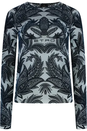 Etro Tops, Dames, Blauw, M, Tule, Velours Effect Tule Top