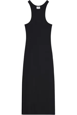 Courrèges Kleedjes, Dames, Zwart, S, Katoen, Zwarte Geribbelde Midi Jurk