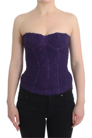 ERMANNO SCERVINO Tops, Dames, Paars, M, Wol, Paarse Bloemen Kant Corset Bustier Top