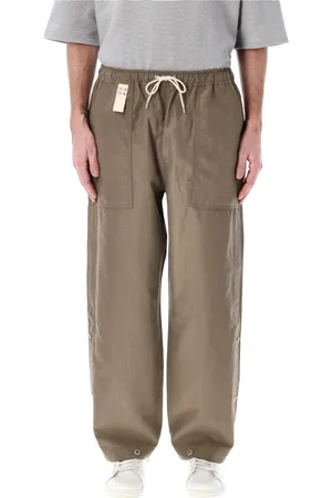 Comme des Garçons Broeken, Heren, Grijs, M, Wol, Geknoopte Wijde Broek Grijs Beige