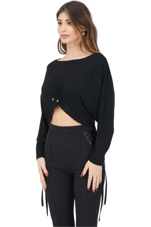 Elisabetta Franchi Truien, Dames, Zwart, M, Zwarte Trui met Piercing Detail