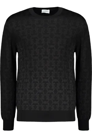 Salvatore Ferragamo Truien, Heren, Zwart, S, Katoen, Trui met lange mouwen en ronde hals