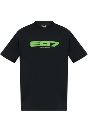 EA7 Tops, Heren, Blauw, M, Katoen, Logo Series T-shirt van katoenen jersey met oversized logo