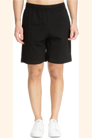 EA7 Korte broeken, Heren, Zwart, M, Katoen, Trekkoord Track Shorts Effen Logo Elastische taille