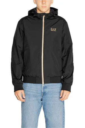 EA7 Jassen, Heren, Zwart, M, Zwarte Zip-Up Hooded Jas