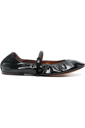 Lanvin Schoenen, Dames, Zwart, 38 EU, Leer, Glanzend Zwarte Leren Ballerina`s met Gespsluiting