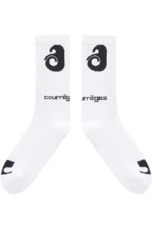 Courrèges Ondergoed, Dames, Wit, S, Katoen, Logo-Detail Sokken van Katoenmix
