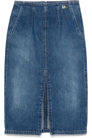 Elisabetta Franchi Rokken, Dames, Blauw, M, Denim, Denim Kokerrok met Franse Zakken