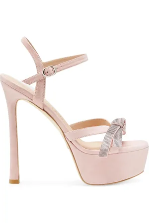 Stuart Weitzman Schoenen, Dames, Roze, 37 1/2 EU, Suède, Mega Bow Platform Sandaal