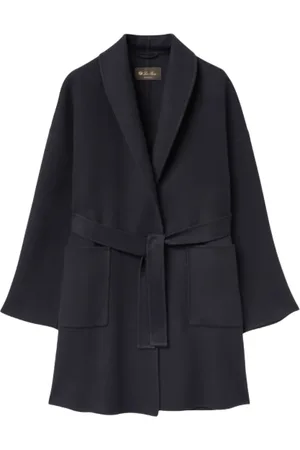Loro Piana Mantels, Dames, Blauw, M, Kasjmier, Luxe Blauwe Kasjmier Jas met Zakken