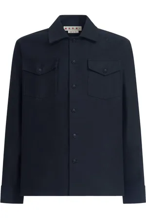 Marni Overhemden, Heren, Zwart, M, Katoen, Navy Blauw Twill Overhemd