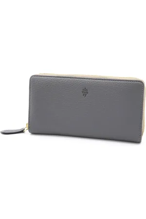 ELEVENTY Accessoires, Dames, Grijs, ONE Size, Leer, Velvet Effect Leren Portemonnee