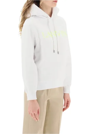 Lanvin Sweatshirts & Hoodies, Dames, Wit, S, Katoen, Curb Logo Hooded Sweatshirt
