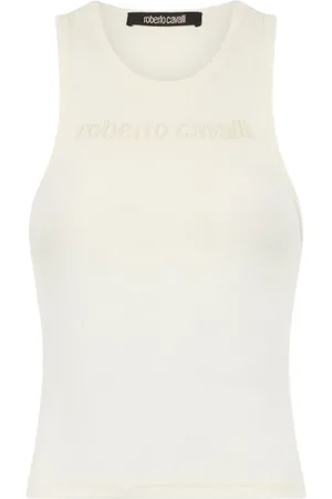 Roberto Cavalli Tops, Dames, , M, Katoen, Tanktop met ribbels en geborduurd logo