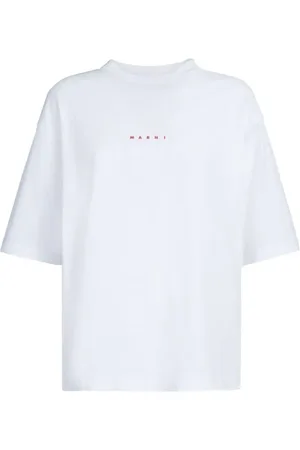 Marni Tops, Dames, Wit, 3Xs, Katoen, T-shirt van katoen met logoprint