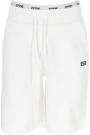 GCDS Korte broeken, Heren, Wit, M, Katoen, Witte katoenen Bermuda shorts met elastische tailleband en zwart logo lettering