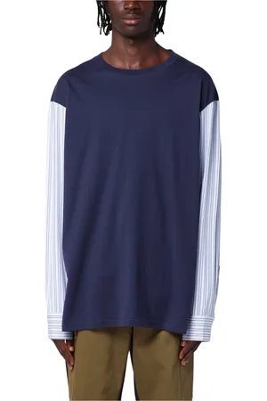 WALES BONNER Tops, Heren, Blauw, L, Lange mouwen ronde hals T-shirt