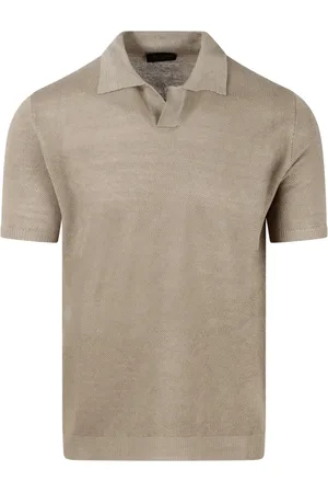 Roberto Collina Tops, Heren, Groen, S, Linnen, Linnen Polo met Haakpatroon