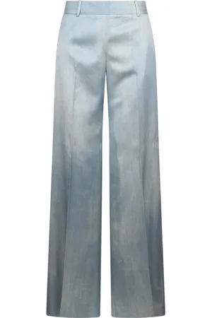 ERMANNO SCERVINO Broeken, Dames, Blauw, M, Gedrukte broek met zijritssluiting