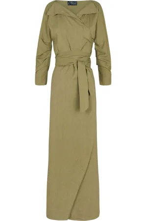 Cortana Kleedjes, Dames, Groen, XL, Linnen, Wikkeljurk Pistache