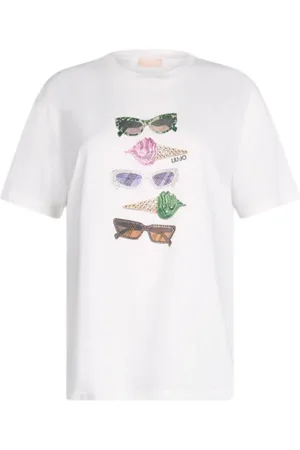 Liu Jo Tops, Dames, Wit, M, Katoen, T-shirt van katoen met grafische print