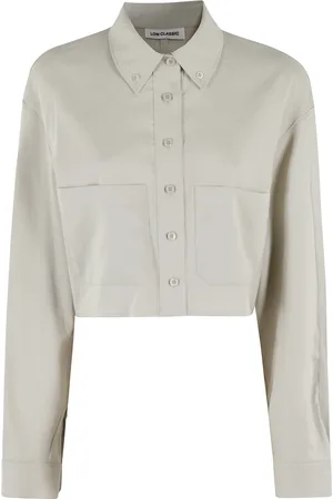 Low Classic Jassen, Dames, Wit, S, Linnen, Linnen Zak Crop Shirt