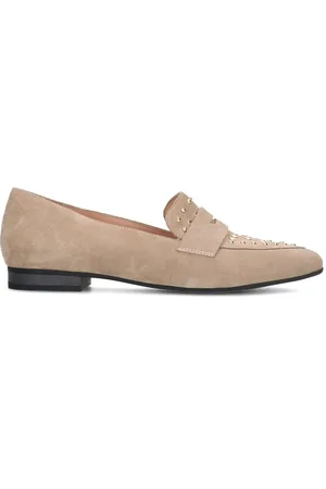 Manfield Schoenen, Dames, , 40 EU, Suède, Suède Loafers met Gouden Studs
