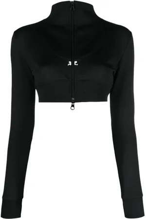 Courrèges Sweatshirts & Hoodies, Dames, Zwart, S, Polyester, Maxi Rib Trainingsjack