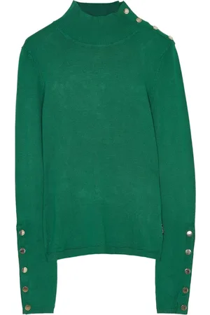 Silvian Heach Truien, Dames, Groen, L, Nylon, Slim Fit Gebreide Trui met Ronde Hals