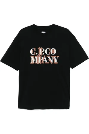 C.P. Company Tops, Heren, Zwart, L, Katoen, T-shirt met korte mouwen en ronde hals