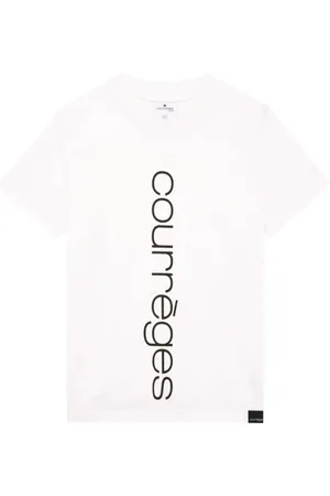 Courrèges Tops, Dames, Wit, L, Katoen, Bedrukt Wit Katoenen T-shirt met Korte Mouwen