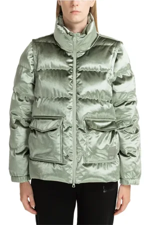 EA7 Jassen, Dames, Groen, S, Polyester, Jacket met ritssluiting, effen logo en zakken