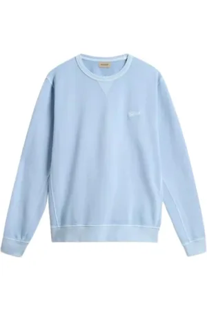 Woolrich Sweatshirts & Hoodies, Heren, Blauw, M, Katoen, Garment Dyed Crewneck Sweater