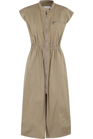 Isabelle Blanche Kleedjes, Dames, Bruin, S, Katoen, Bruine midi jurk met mandarijnkraag