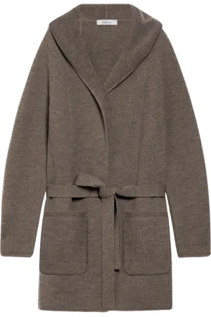 Max Mara Truien, Dames, Bruin, M, Wol, Luxueus Cardigan met Capuchon